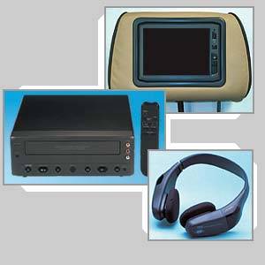 System 1 - Video player with two 5" headrest screens and infra-red headphones 